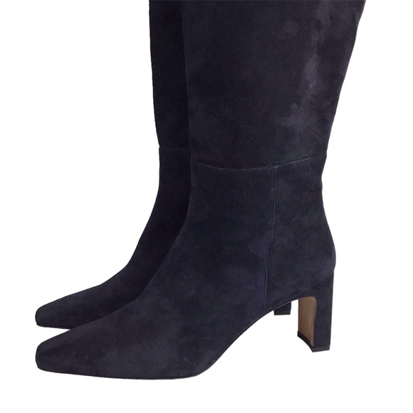 Lafayette 148 ADLEY Suede Block Heeled Knee High Boots Blue Sz 41 EU 11 … - Picture 3 of 16